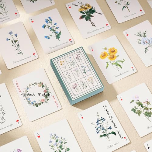54 PCS Personalized Wedding Guest Book Alternative, Floral Wedding Guest Playing Cards Set with Wooden Openwork Storage Bo...