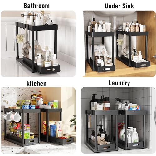 POUGNY 2 Pack Pull-Out Storage Organizers, Under Sink Organizer and Storage for Bathroom & Kitchen,Multi-Purpose Under Cab...