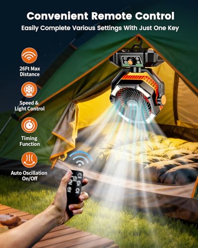 Skytoo Camping Fan, 20000mAh Battery Powered Fan with LED Lantern, Rechargeable Battery Operated Oscillating with Remote H...