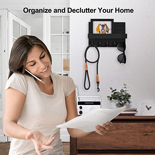Lwenki Key Holder for Wall, Decorative Key and Mail Holder with Shelf Has Large Hooks for Bags, Coats, Umbrella – Paulowni...