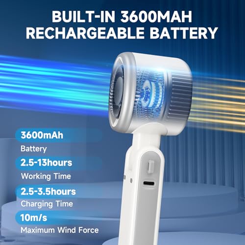 Portable Handheld Turbo Fan for Travel - 5 Gear Wind, Up to 12 Working Hours, 3-IN-1 Handheld Mini Fan with Air Turbo Tech...