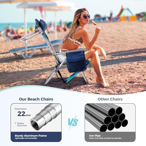 LET'S CAMP Backpack Beach Chair Set of 2, 4-Position Classic Lay Flat, Pillow and Padded Shoulder Straps, Storage Pouch an...