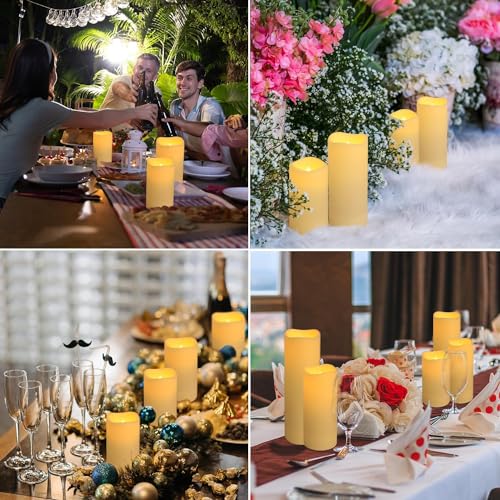YOROXRG Set of 24 Waterproof Outdoor Flameless Candles, LED Candles with 4 Remote and Timer,(H 4" 5" 6" x D 2.2"),for Chri...