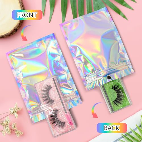 Funfery 100 pcs Mylar Holographic Bags Packaging Bags,Clear Resealable Bag Foil Pouch Bag for Party Favor,Goodies,Treat,Ca...