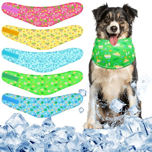 Dansydaisy 5 Dog Cooling Bandanas Dog Instant Cooling Neck Wraps Basic Collars Breathable Ice Scarf Pet Heat Relief Collar...