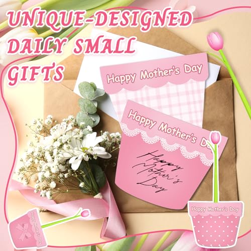 24 Set Mother's Day Sticky Notes and Pens Set Flower Pot Sticky Notes Change Color Tulip Ballpoint Pens Mother’s Day Stati...