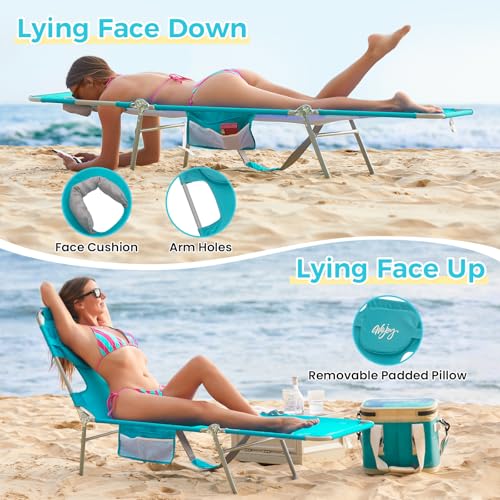 #WEJOY Folding Tanning Chair with Face Hole, 5 Positions Face Down Beach Lounge Chairs with Pillow for Outside Sunbathing ...