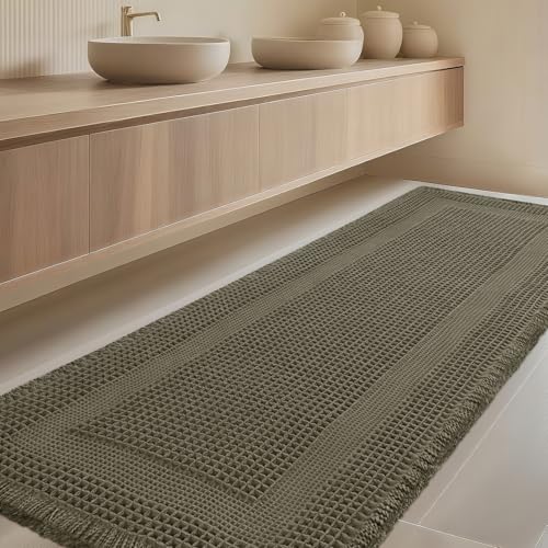 IM HOME Extra Large Waffle Bath Mat, Greyish Green 5'x2', Boho Bathroom Rugs Absorbent Non Slip, Ultra Soft Bathroom Mat, ...