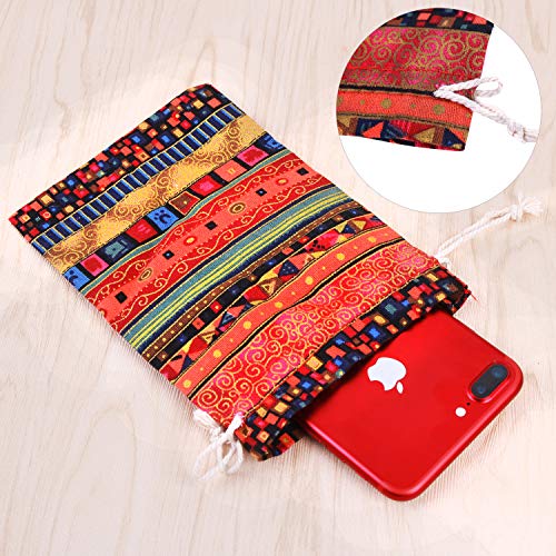 PINOWU Ethnic Style Drawstring Gift Bag 5x7 Cotton Reusable Pouches (12pcs) Jewelry Coin Storage Pouch Eco-Friendly Sachet...