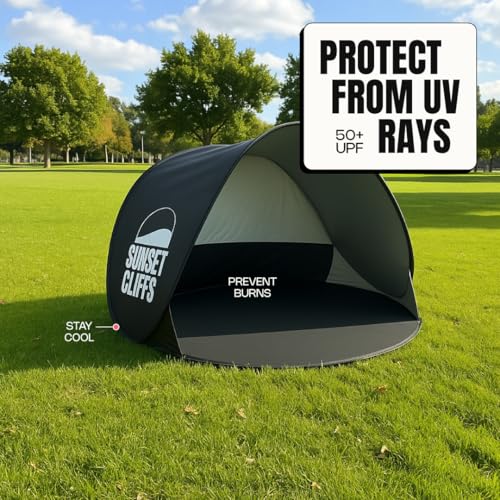 Sunset Cliffs Pop Up Beach Tent – 1-2 Person Portable Sun Shelter with UPF 50+ UV Protection – Lightweight Folding Shade C...