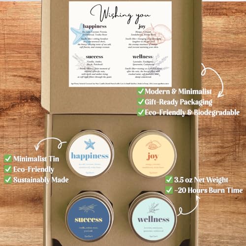 [ApoThera] “Wishing You” Handmade 4 Pack Tin Candle Gift Set, Natural Coconut Soy Wax – Gift for Women, Men, Friends, Mom,...