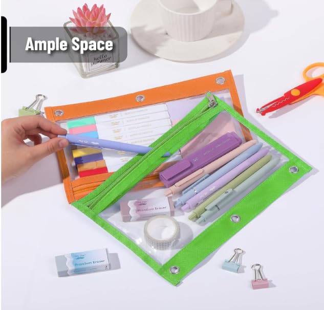 Mr. Pen Pencil Pouch Set, 5 Pack, Clear Zipper Pencil Pouches for 3 Ring Binder, Multicolor