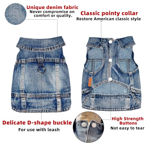 JcDuDoi Dog Jean Jacket Pet Blue Denim Coat for Puppy Small Dogs Fashion Classic Overalls Girl Male Boy Cat Costumes Vinta...