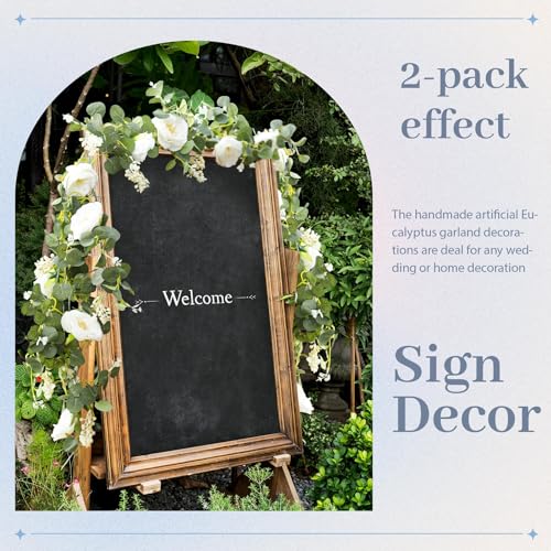 Der Rose 2 Pcs 13FT Artificial Flower Garland, White Rose & Eucalyptus Floral Garland, Faux Flower Vine for Wedding Decor ...