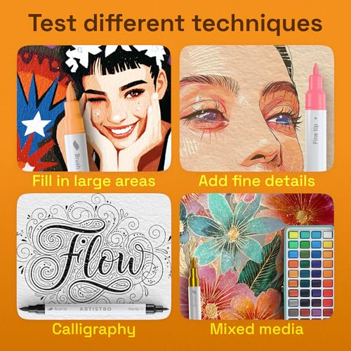 ARTISTRO 24 Acrylic Paint Markers - Paint Pens for Drawing, Brush + Fine Tips - For Fabric, Rock, Glass, Wood, DIY - Art &...