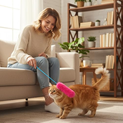 Larrel 5PCS Interactive Cat Wand Toys, Fur Cat Toys, Soft Kitten Teaser Sticks for Indoor Cats, Fur Cats Teaser Wand Set f...