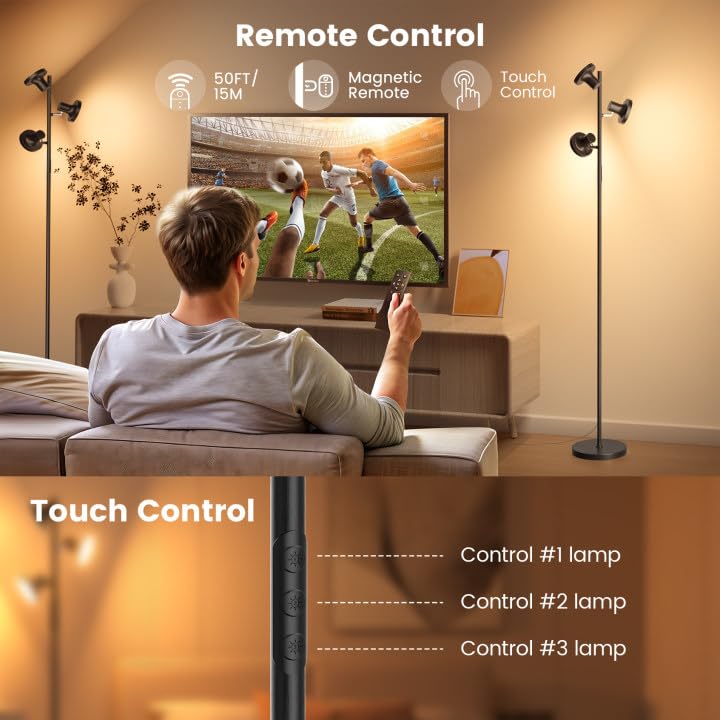 SIBRILLE 36W LED Tree Floor Lamp, Modern Dimmable Standing Lamp with Remote & Touch Control, 4 Color Temperatures, 3 Rotat...