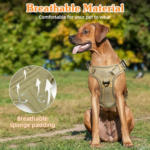 VavoPaw Heavy Duty Tactical Dog Harness for Large Dogs, No Pull Adjustable Pet Harness Reflective Service Training Easy Co...