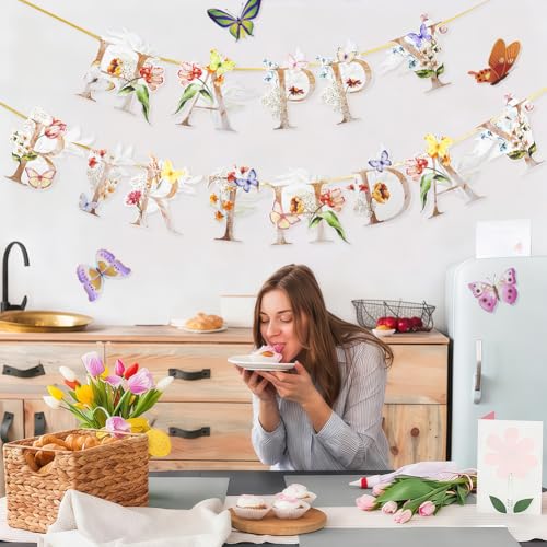 Flower Butterfly Happy Birthday Banner, Boho Groovy Floral and Butterflies Bday Sign, Wildflower Garden Party Decorations ...