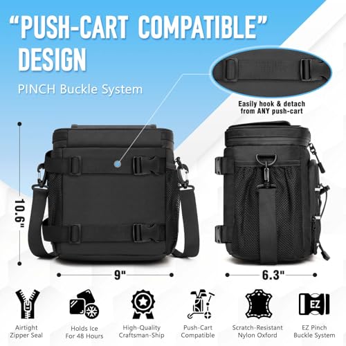 Golf Cart Cooler Bag Insulated - 12-Can Leakproof Soft Cooler Bag with Hook-and-Loop Lid, Waterproof Zippers, and Multi-Po...