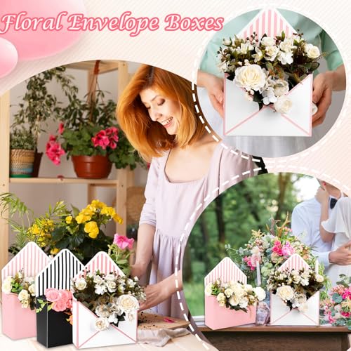 FYSUIMU 6Pcs Mother's Day Floral Envelope Box Empty Flower Stripe Paper Box Florist Bouquet Packaging Box for Valentine's ...