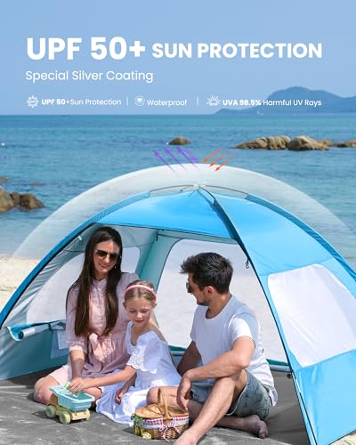 OutdoorMaster Beach Tent for 3/4/6/8 Person - Easy Setup Sun Shade Shelter, Portable Beach Shade Sun Canopy with UPF 50+ U...