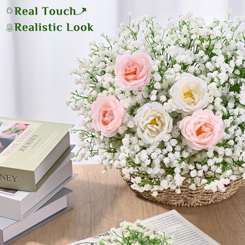 MARTINE MALL 72 Pcs Babys Breath Artificial Flowers, White Baby Breath Flowers Artificial Bulk Real Touch Fake Babys Breat...