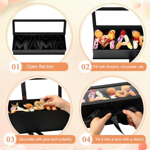 Ireer Mother's Day Mama Empty Flower Gift Box Cardboard Letter Shaped Fillable Box with Plastic Liners 50 Crystal Bouquet ...