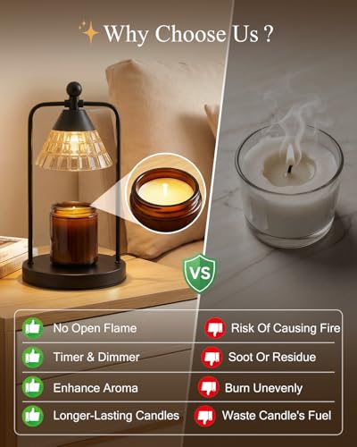Candle Warmer Lamp with Timer Dimmer, Electric Wax Melt Warmer Lamp for Jar Candles Lights, Candle Lamp Warmer with 2 Bulb...