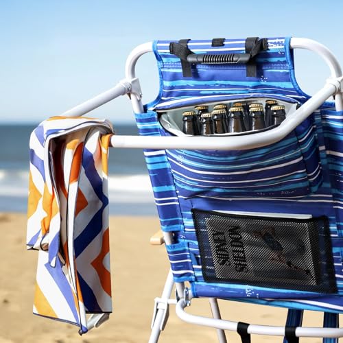 Tall Beach Chairs for Adults, 17" High Backpack Beach Chair with Wooden Armrests, 5 Positions Reclining Heavy Duty Chair w...