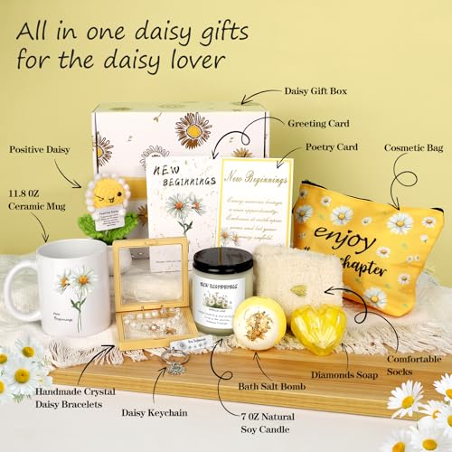 Extrogif New Beginning Gifts for Women - Daisy Coffee Mug, Candles, Positive Crochet Flowers & More, Encouragement Gift Bo...