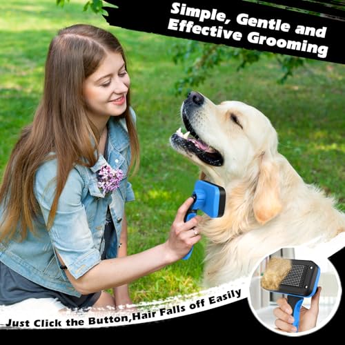 3PCS Self Cleaning Slicker Brush & Pet Grooming Rake & Flea Comb for Dogs, Cats and Horses | Double-Sided Dematting Comb &...