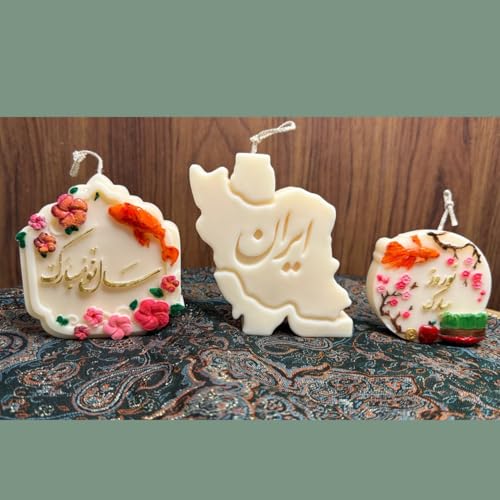 Handmade Hand-Painted Nowruz Candle Set|Persian Decorative Candles with Iran Map & Farsi Calligraphy |Unscented HaftSeen T...