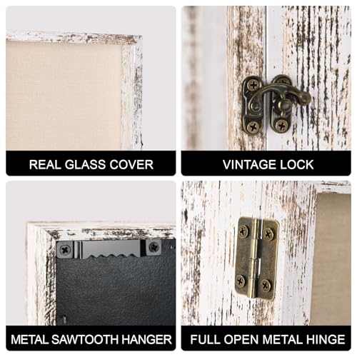 TILBLKUP Shadow Box Frame Display Case 13x16 Shadow Box with Linen Back, Real Glass Window Door with Hinge, Picture Frame ...