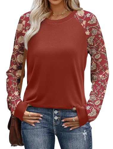 WIHOLL Long Sleeve Shirts for Women Color Block Raglan Tops Casual Crewneck Basic Tees Fall Clothes 2026 Fashion