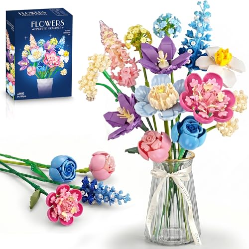 Abbabby Flower Building Set for Adults.880-Piece Artificial Bouquet Set Compatible with Lego.DIY Floral Building Toy for A...