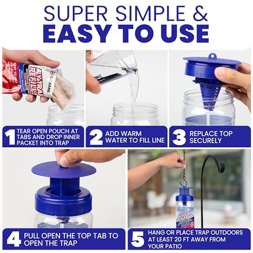 2 Fly Traps Outdoor Fly Trap for Patio with 4 Non-Toxic Dissolvable Bait Refills. Reusable Hanging Bug Catcher Killer for ...