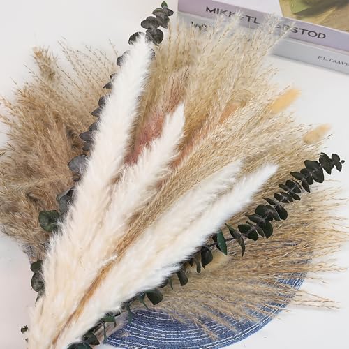 Pampas Grass Decor, Dried Flower Bouquet with Bunny Tail Grass, Pampas Grass & Eucalyptus, Boho Centerpieces for Tables & ...