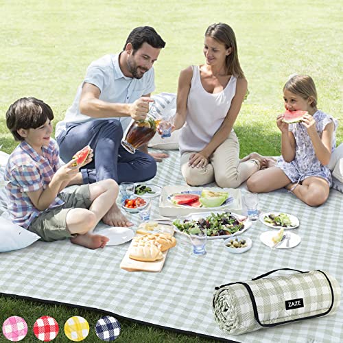 ZAZE Extra Large Picnic Outdoor Blanket, 80''x80'' Waterproof Foldable Blankets Gingham Picnic Mat for Beach, Camping Gras...