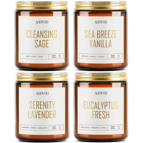 AOOVOO Scented Candles - 4PC Candle Set, 36 oz Soy Candles, Soy Candle for Home Scented, Lavender/Vanilla/Eucalyptus/Sage