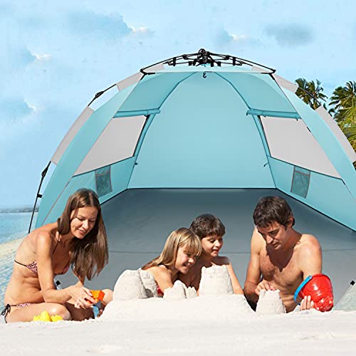 Oileus X-Large 4 Person Beach Tent Sun Shelter - Portable Sun Shade Instant Tent for Beach with Carrying Bag, Stakes, 6 Sa...