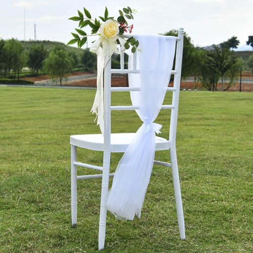 JOONOR Set of 8 Wedding Aisle Decorations Set Yellow Rose Flowers Chair Back Flowers with Leaves and Ribbons,Pew Artificia...