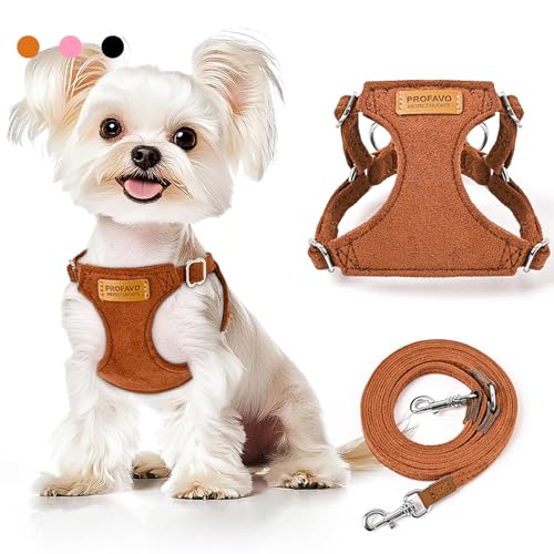 Small Dog Harness and Leash Set, Ultra Soft Suede No Pull Puppy Harness, Escape Proof Adjustable Vest for Small Dogs, Ligh...