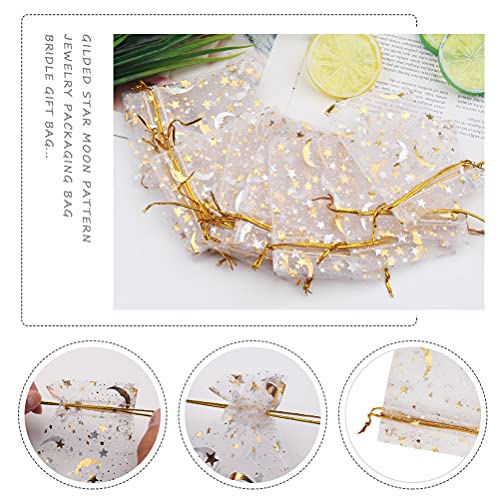 SUMAJU 100 Pieces Moon Star Organza Jewelry Candy Bags, 2.7x3.5 Inch Random Color Organza Favor Bags Gift Pouch with Draws...