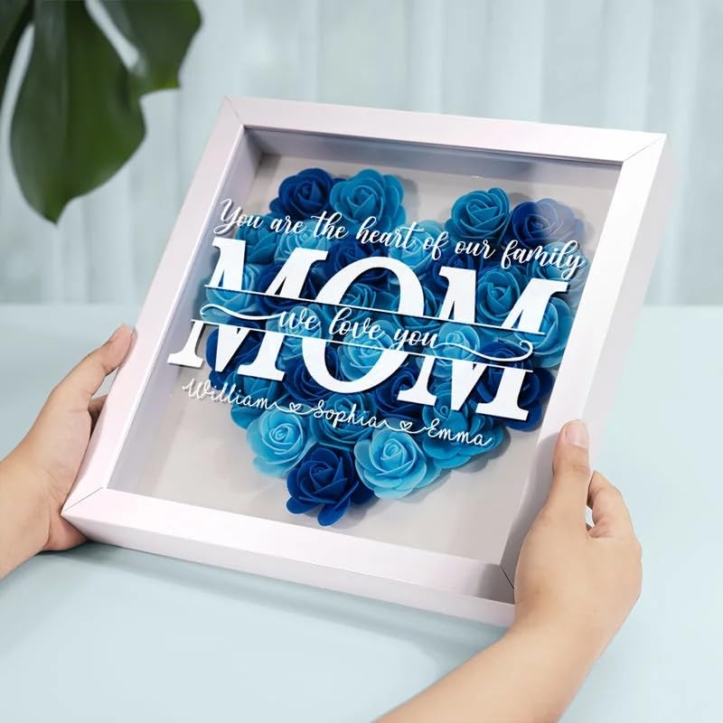 You are The Heart of Our Family , Family Personalized Custom Flower Shadow Box, for Mom, Grandma