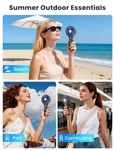 HandFan 5200mAh Portable Handheld Fan Rechargeable - 3 Speeds Foldable Personal Cooling, 2-IN-1 Hand Held Fan Battery Oper...