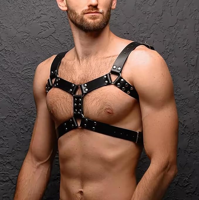 Men's PU Leather Chest Harness – Adjustable Shoulder Belt for Fashion Styling, Costume Accessory for Festivals, Cosplay, S...