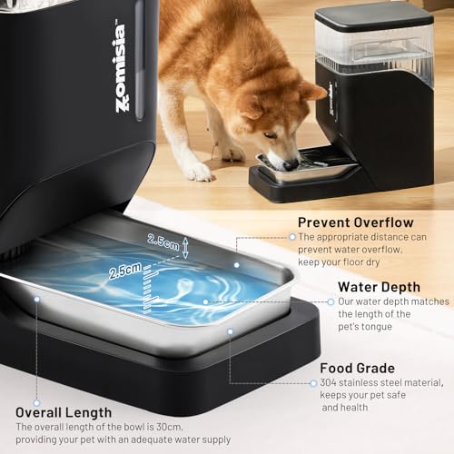 ZOMISIA Automatic Dog Water Dispenser 8L with Stainless Steel Bowl, Gravity Large Capacity Water Bowl for Dogs, 2 Gallon P...