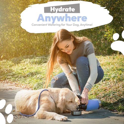 WRTZ Portable Dog Water Bottle with 2 Removable Water Bowls for Dogs – Leak-Proof Insulated Stainless Steel Dog Water Bott...