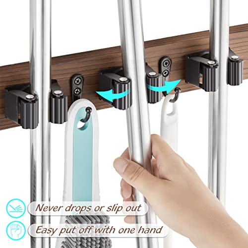 OUTNILI Mop and Broom Holder Wall Mount - Rustic Wood Broom Mop Hanger - Wall Mounted Garden Tool Rack Organizer for Close...